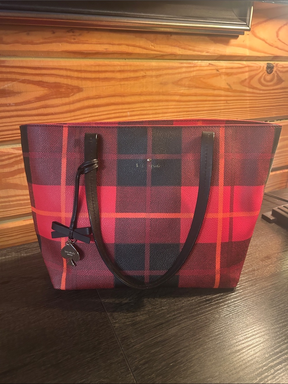 Plaid Red Kate Spade Tote Bag with Black Straps